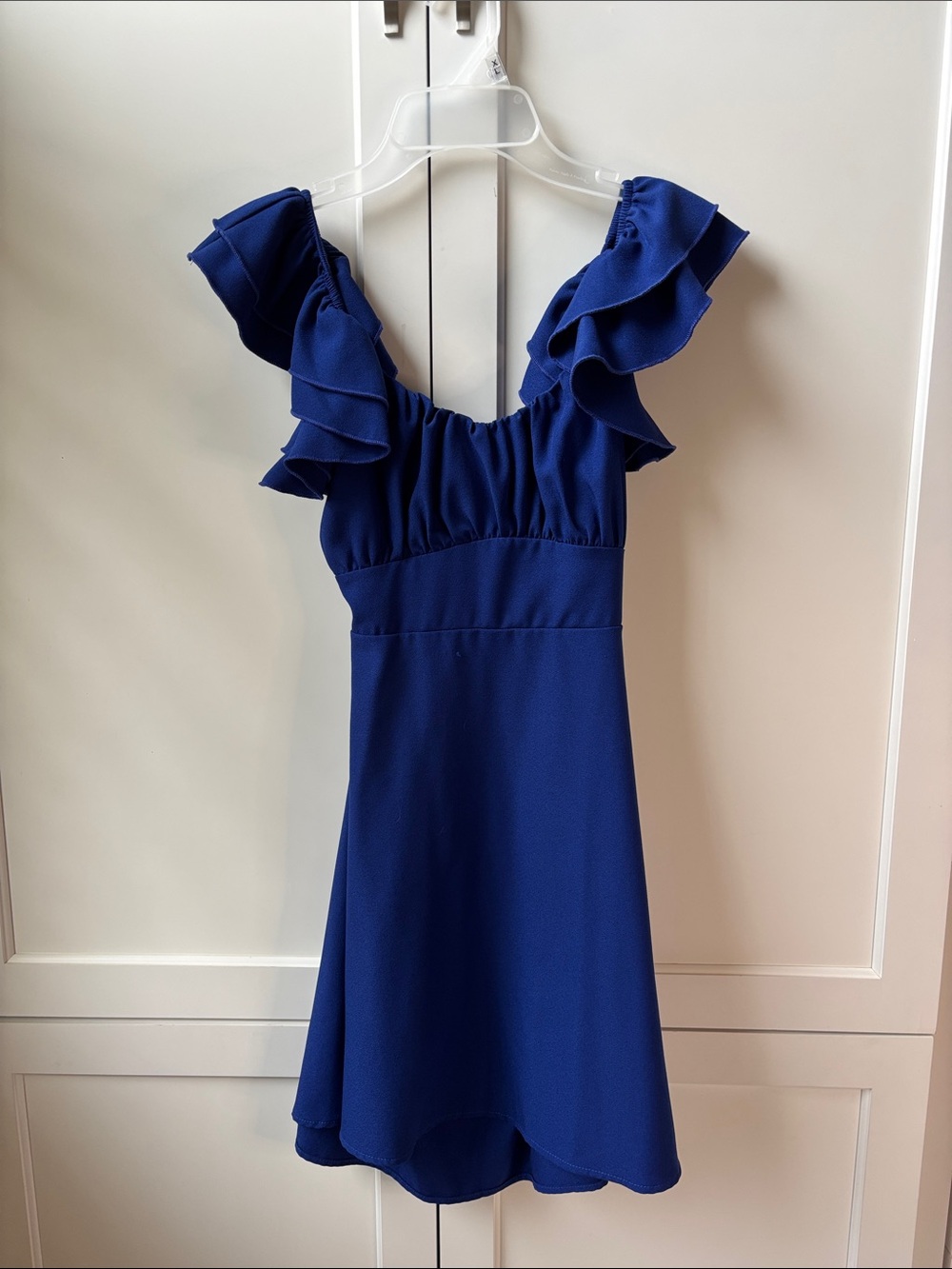 Altar'd State Royal Blue Ruffle-Shoulder Mini Dress